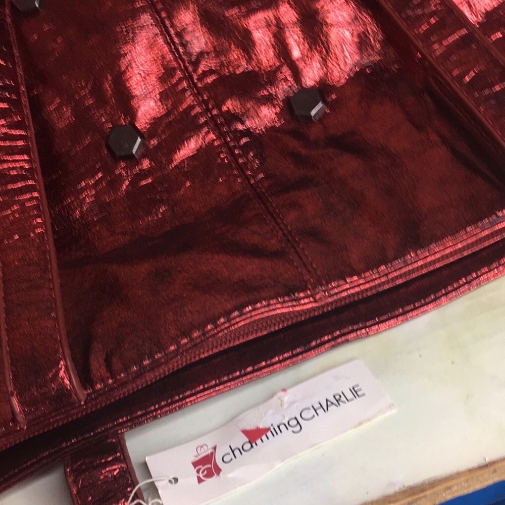 Charming Charlie Vintage Large Metallic Ruby Red Studded Tote Bag - Picture 9 of 11